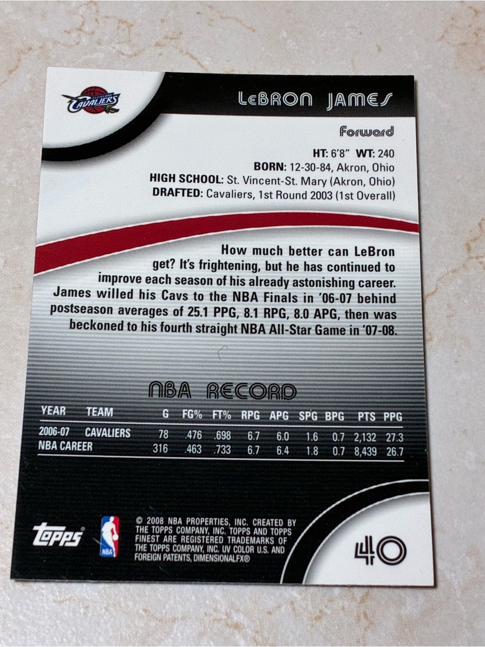 LeBron James 2007-08 Topps Finest Basketball Card #40 - Picture 6 of 6